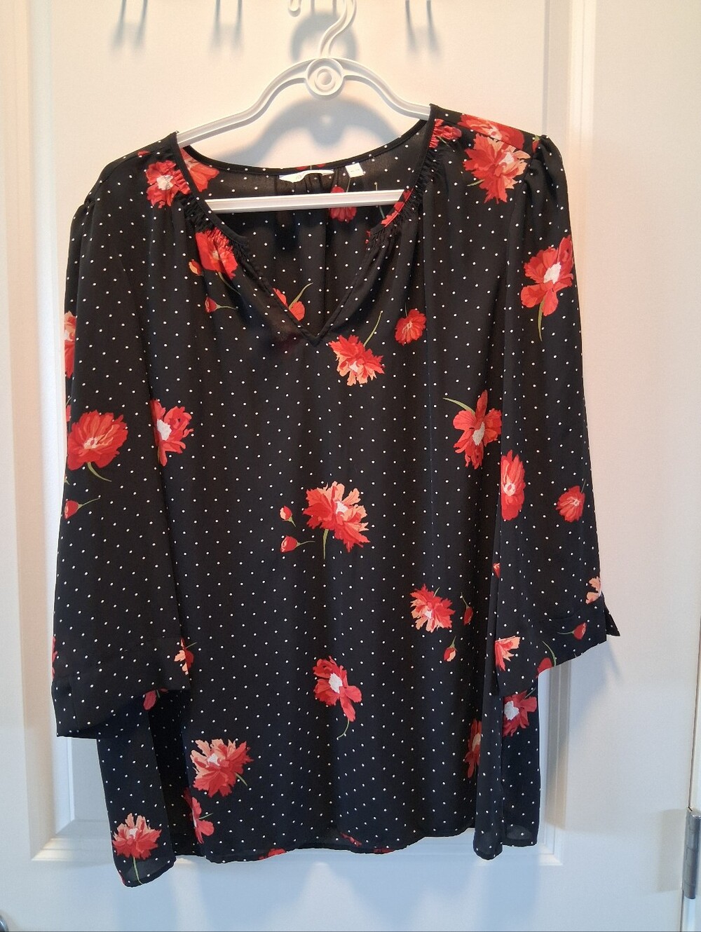 Reitmans Black Blouse with Red Floral Print